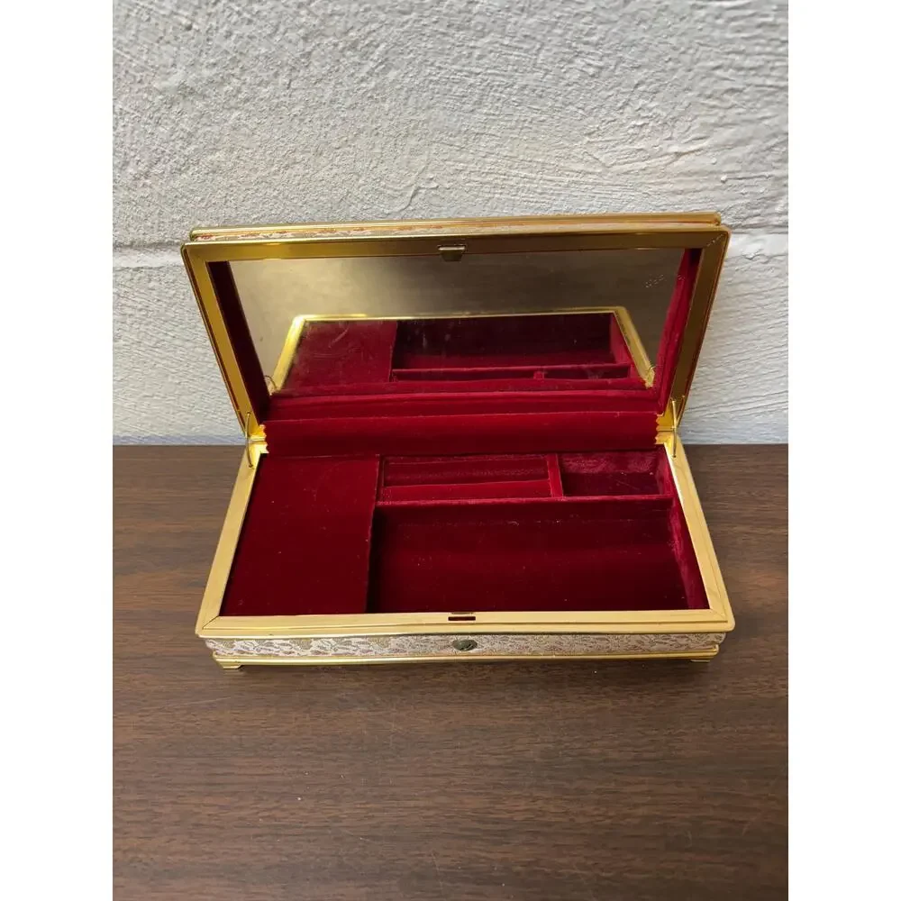 Vintage Red Velvet Jewelry Box - Music Box Working Tested
